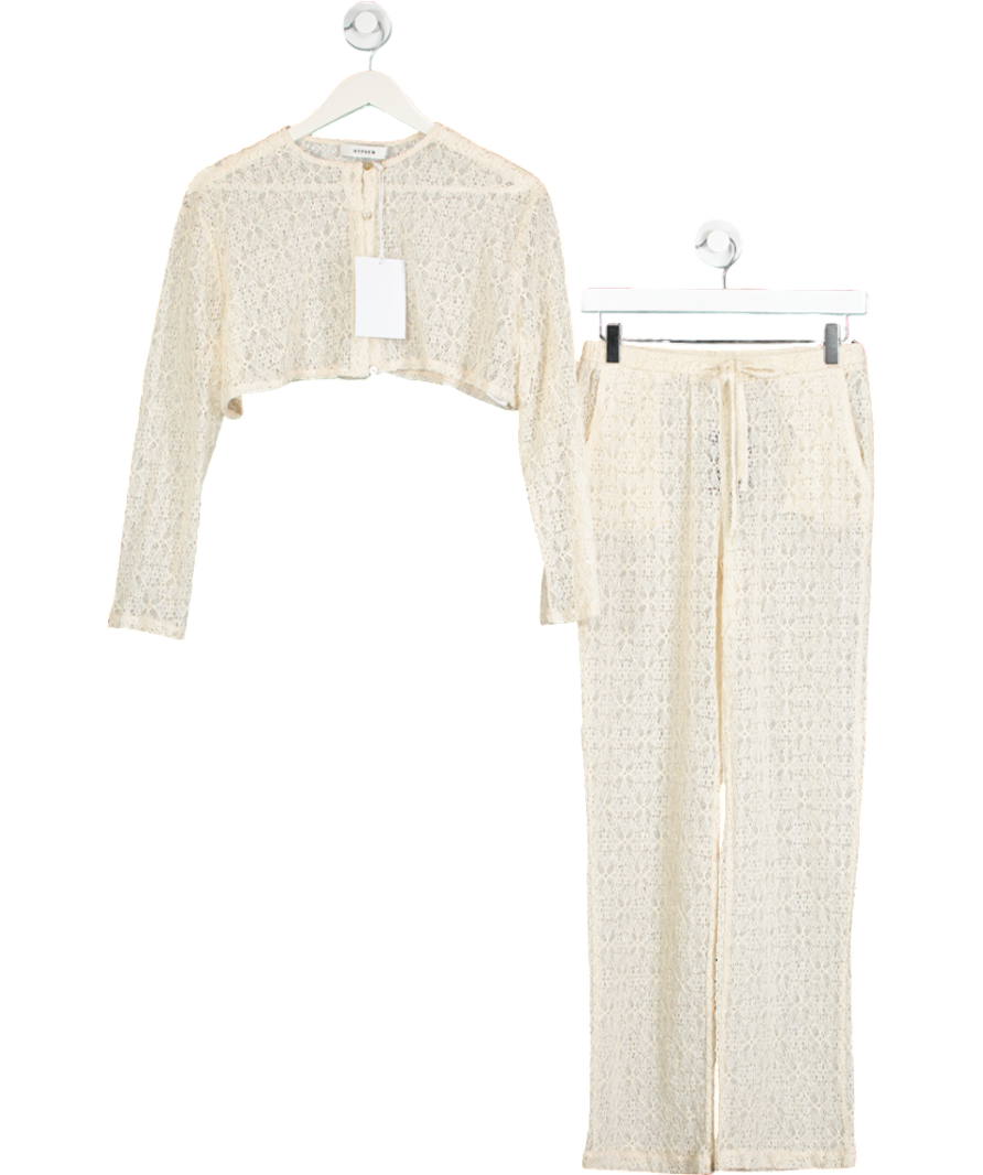 HYPHEN STORE Cream 2-piece Nude Lace Co-ord Set UK 8