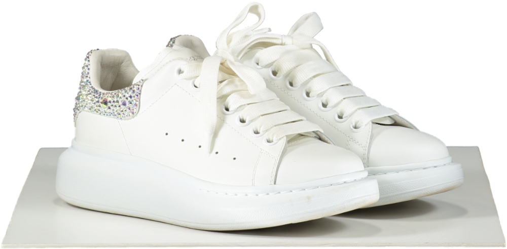 Alexander McQueen White Crystal-embellished Leather Exaggerated-sole Trainers UK 4.5 EU 37.5 👠
