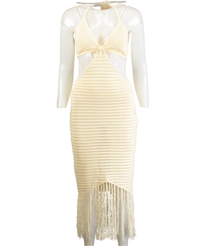 Capittana Cream Crochet Cut Out Midi Dress UK XS/S