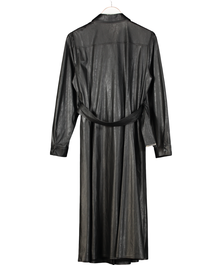 River Island Black Faux Leather Midi Shirt Dress UK 14