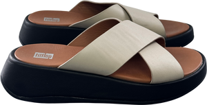FitFlop Beige F-mode Leather Flatform Cross Slide Sandals UK 5 EU 38