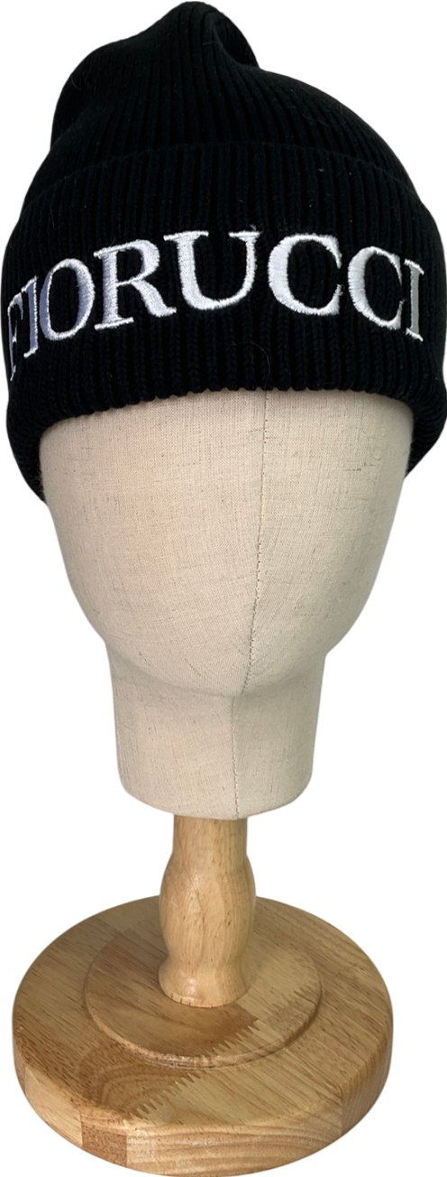 FIORUCCI Black Rib Beanie With Embroidered Logo One Size
