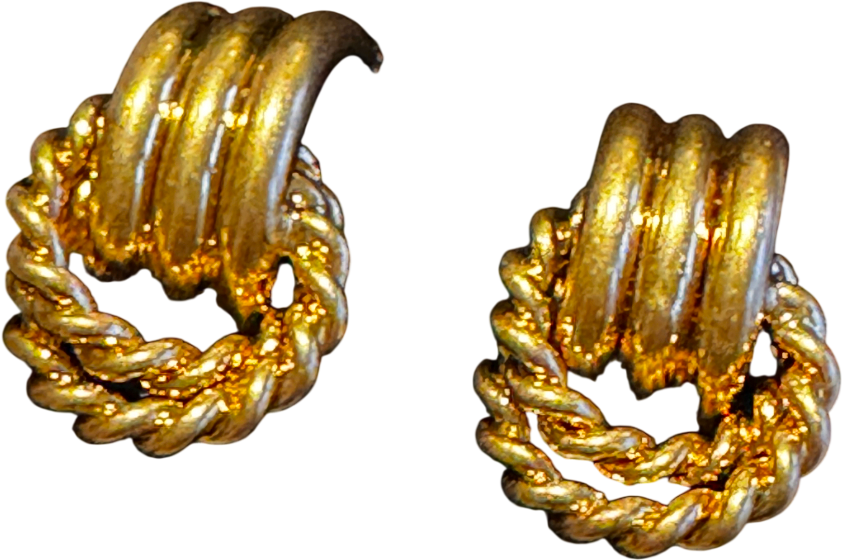 Holland Cooper Yellow Gold Braided Hoop Earrings Vintage Gold