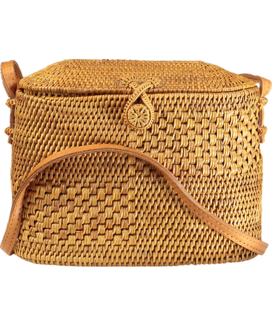 Brown Small Raffia Basket Bag