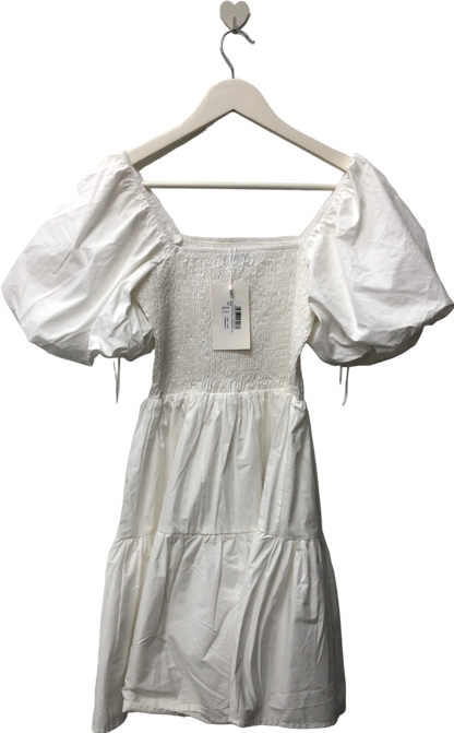 In The Style Poplin Milkmaid Balloon Sleeve Playsuit With Lace Neck Detail In White UK 12