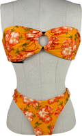 Monday Swimwear Orange Floral Bandeau Bikini Gold Ring Details UK S