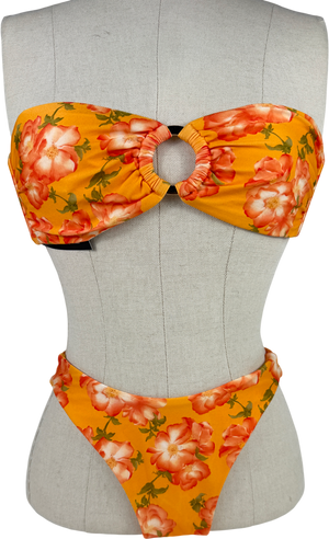 Monday Swimwear Orange Floral Bandeau Bikini Gold Ring Details UK S