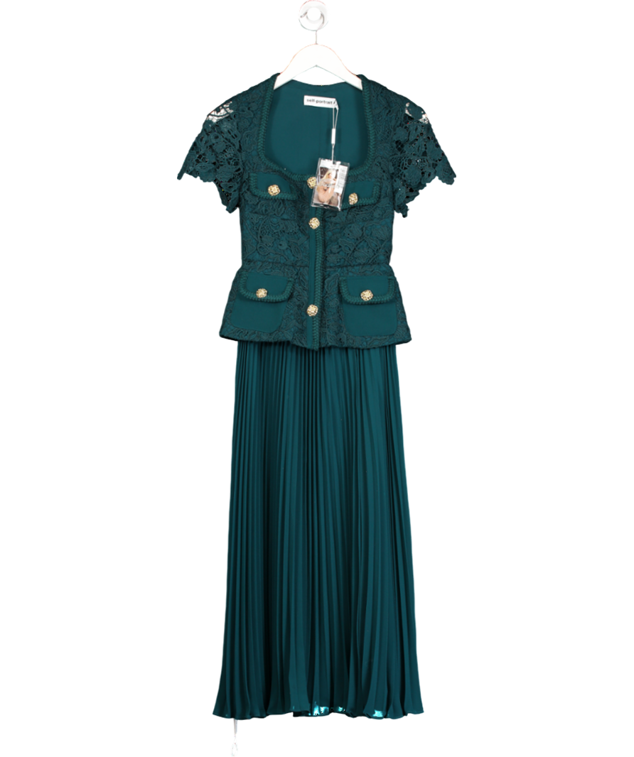 Self-Portrait Green Lace Bodice Midi Dress UK 4