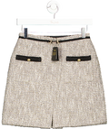Maje Cream / Black Jinie Sparkle Boucle Tweed Mini Skirt With Gold Buckle Fr36 UK 8