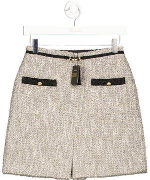 Maje Cream / Black Jinie Sparkle Boucle Tweed Mini Skirt With Gold Buckle Fr36 UK 8