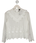 ZARA White Cootn Broderie Lace High Neck Blouse UK S
