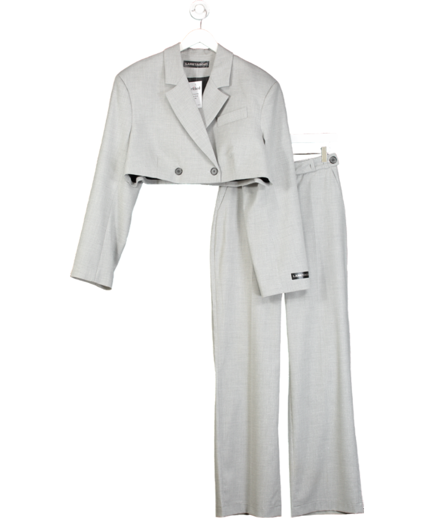 Laretaggio Grey Cropped Wool Blend Blazer And Trouser Suit UK XS/S