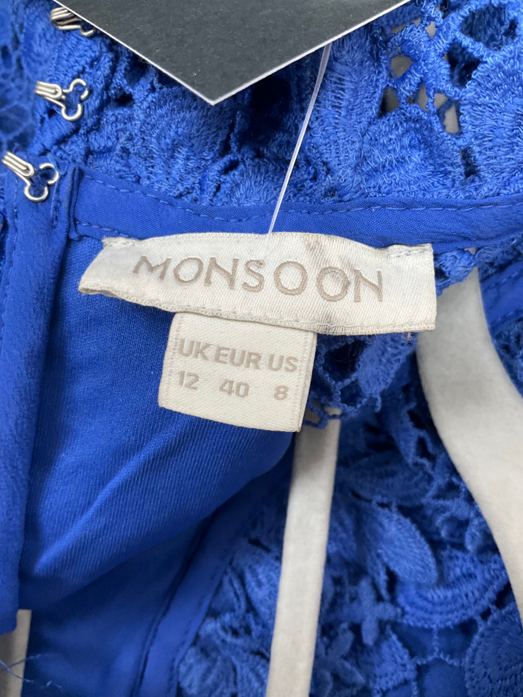 Monsoon Blue Lace Midi Dress UK 12