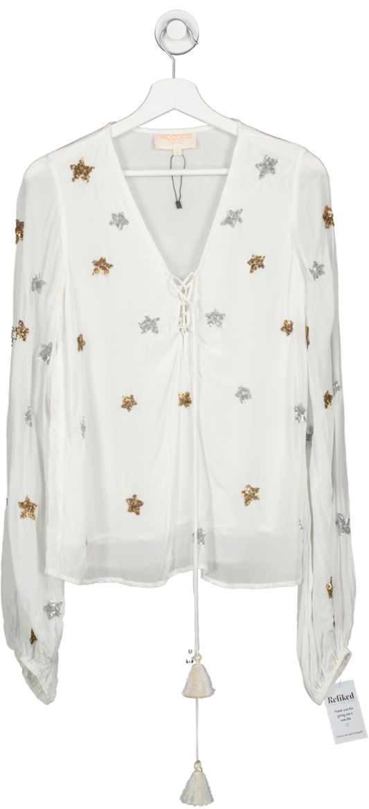 Rococo Sand White Sequin Star Blouse UK S