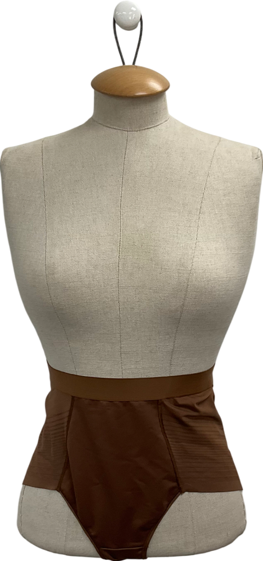 M&S Brown Firm Control Sheer Stripe No Vol Full Brief UK 10