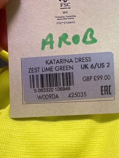 AllSaints Zest Lime Green Katarina Dress UK 6