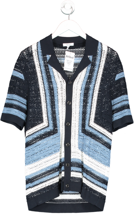 REISS Blue Crochet Cuban Collar Shirt UK S