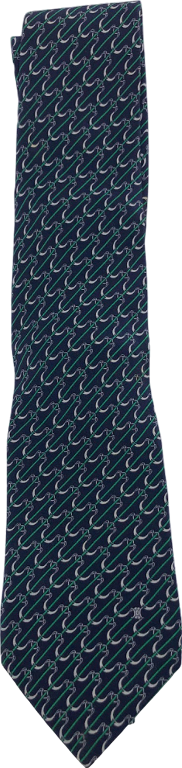 Celine Blue/Green Chain Link Pattern Silk Tie