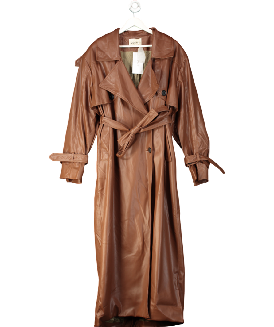 IZAKOVA Brown Vegan Leather Long Trench Coat UK M/L