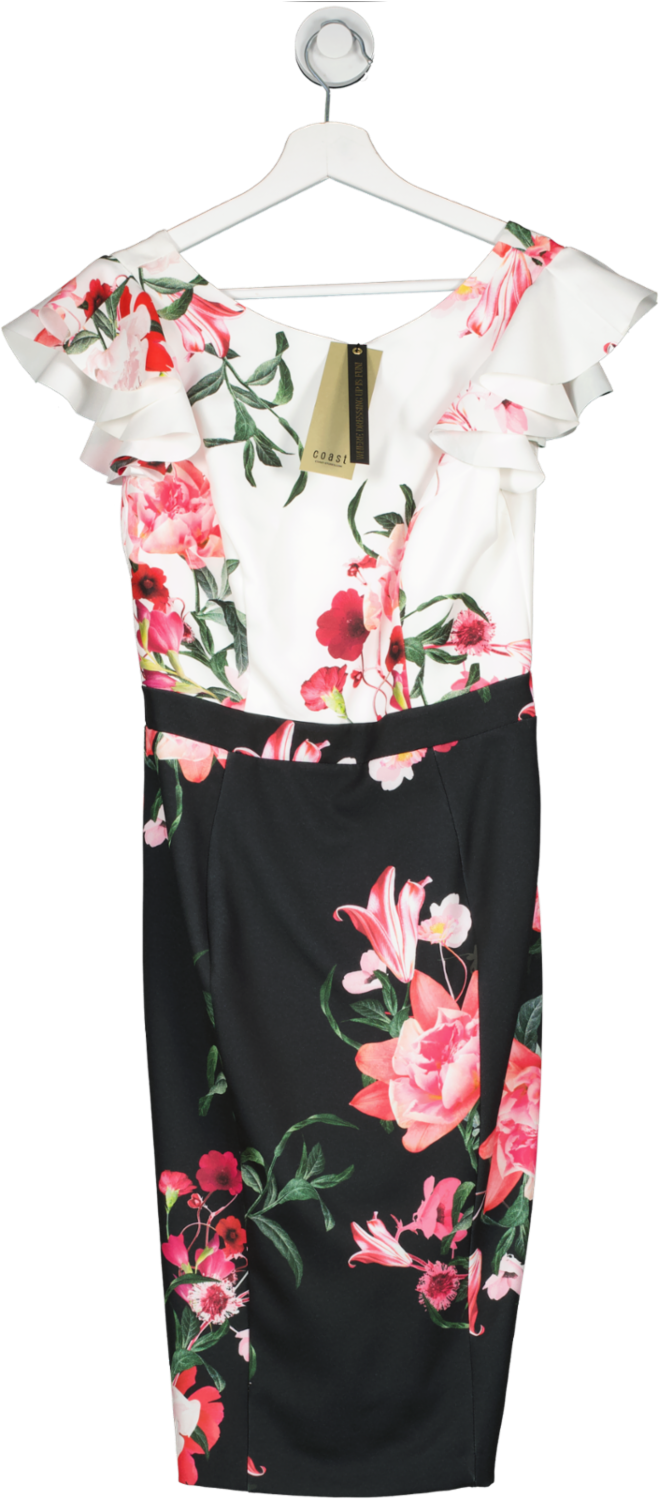 COAST White / Black Floral Print Shift Dress UK 8