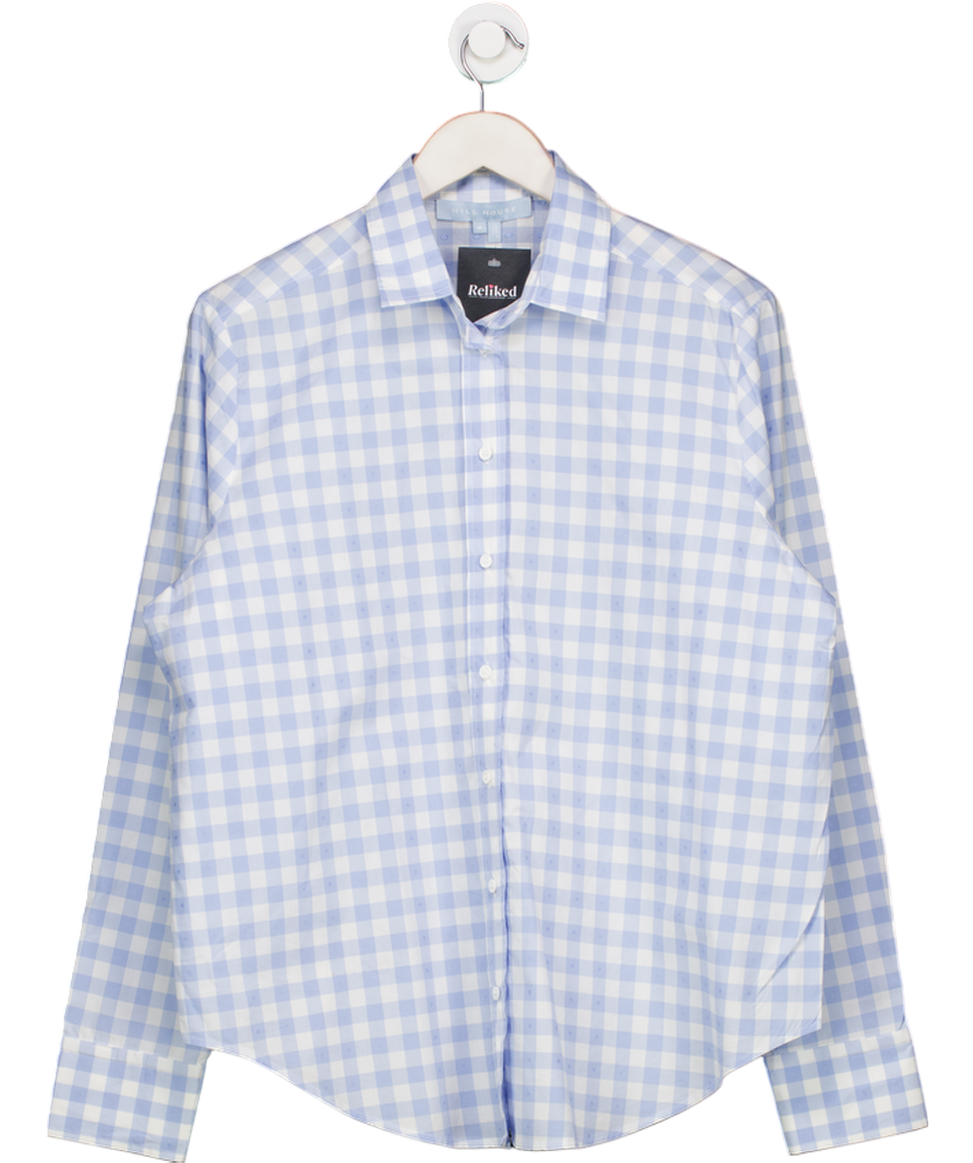 HILL HOUSE Blue / Whitehome James  Clip Dot Check Shirt UK M