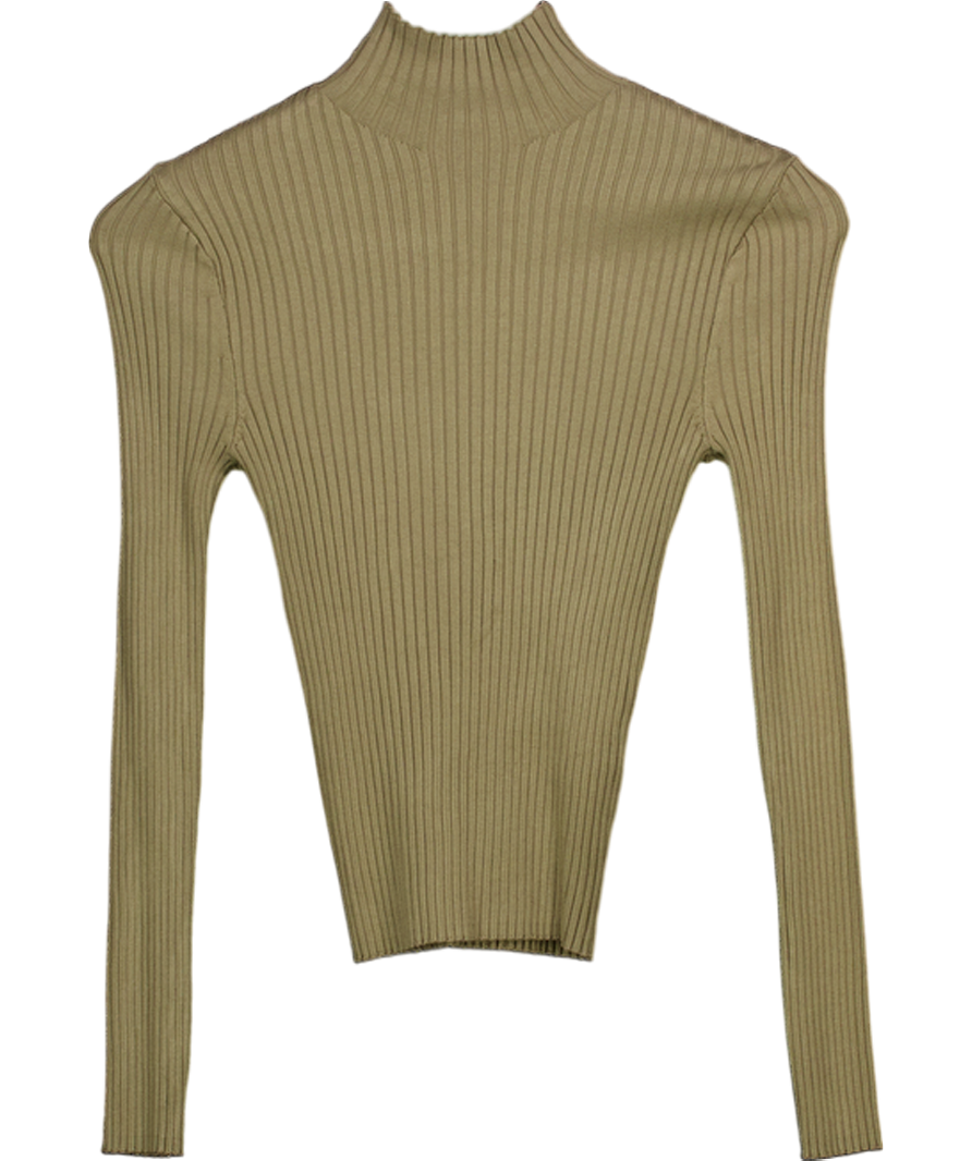 ZARA Green Long Sleeved Rib Knit Turtleneck Jumper UK S