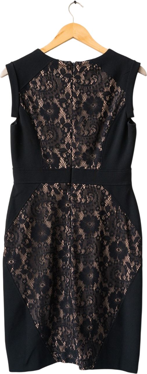 Adrianna Papell Black Lace Panel Fitted Pencil Dress UK 10
