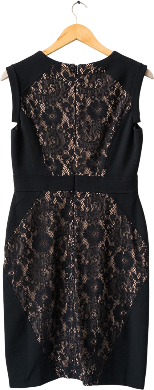 Adrianna Papell Black Lace Panel Fitted Pencil Dress UK 10