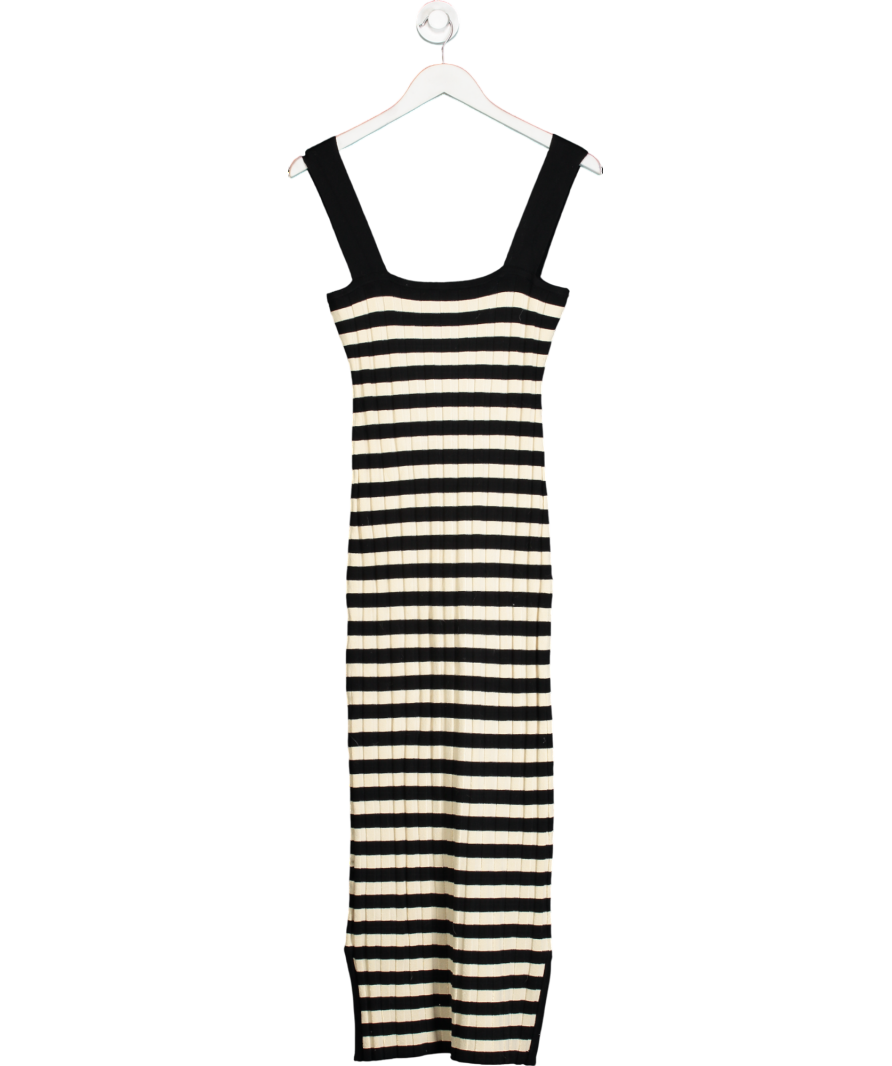 Posse Black & Ivory Striped Knit Midi Dress UK M