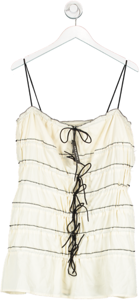 boohoo Cream Tie Detail Ruched Strappy Mini Dress UK 12