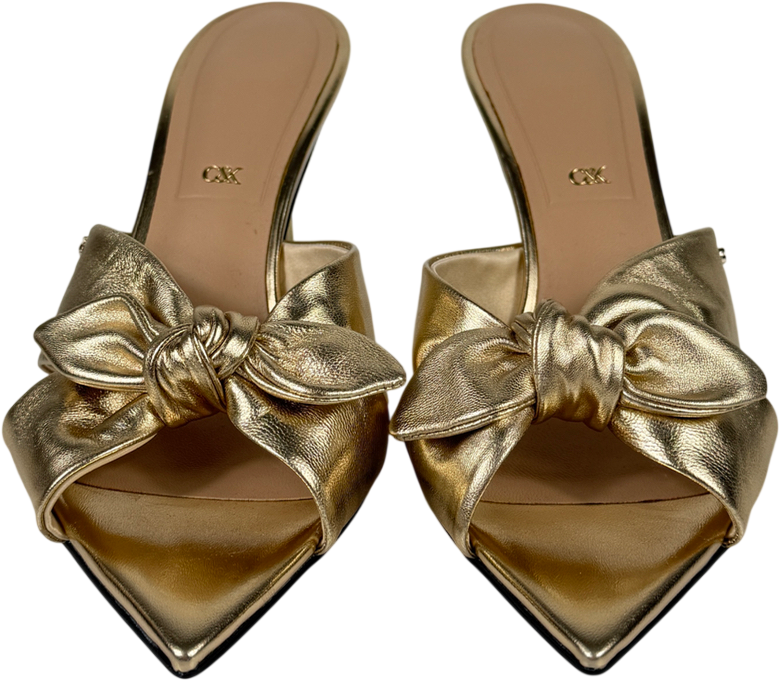 Charles & Keith Jayce Metallic Leather Stiletto Mules - Gold UK 6 EU 39 👠