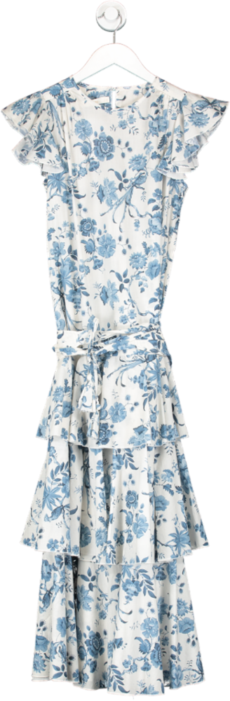 Anna Mason White Floral Ruffle Sleeve Belted Maxi Dress UK 6