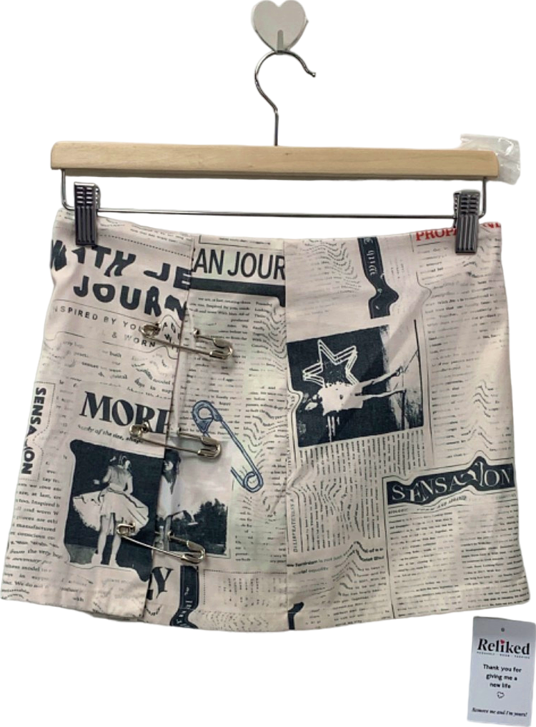 With Jean White News Print Skirt XS
