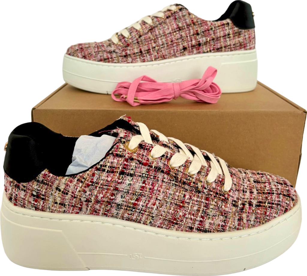Dune Pink Fabric Flatform Lace-Up Sneakers UK 7