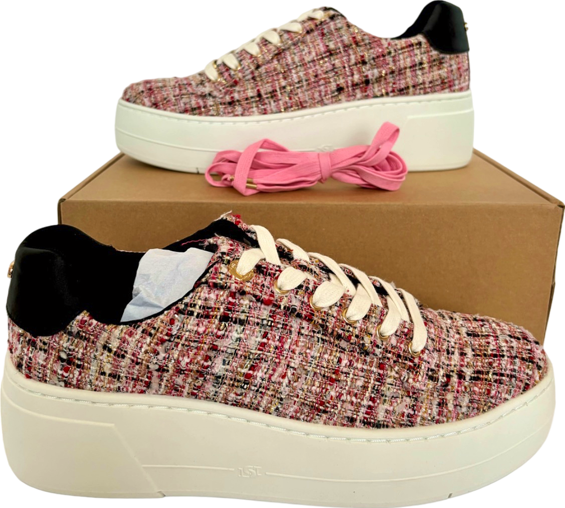 Dune Pink Fabric Flatform Lace-Up Sneakers UK 7