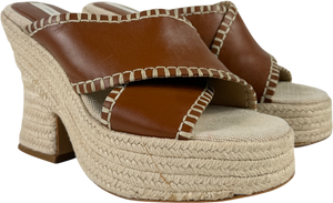 H&M Brown Block Heeled Leather Espadrilles UK 6 EU 39