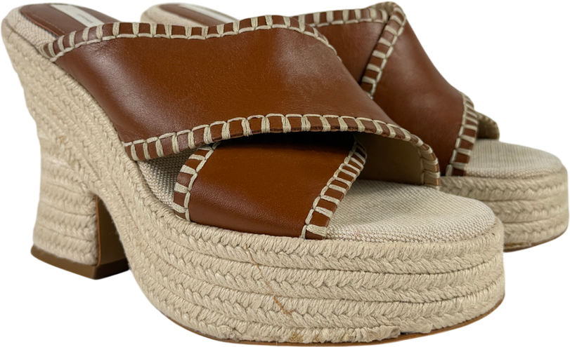 H&M Brown Block Heeled Leather Espadrilles UK 6 EU 39 👠