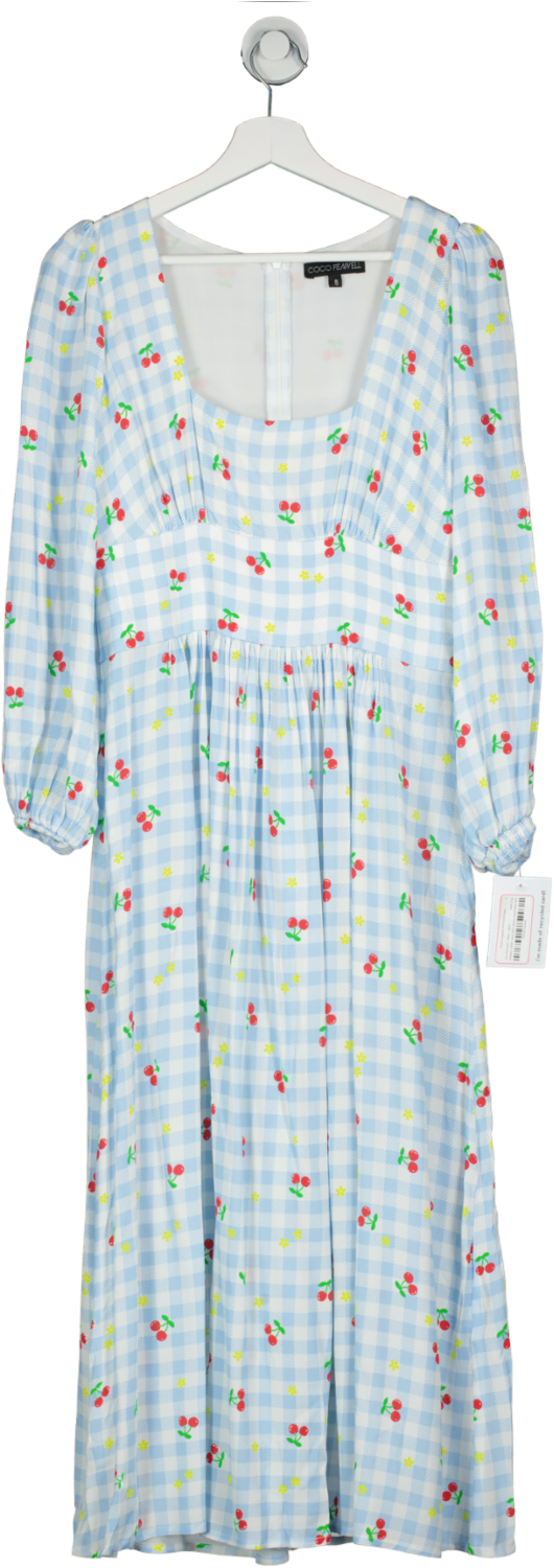 Coco Fennwell Blue Cherry Gingham Print Dolly Dress UK 8