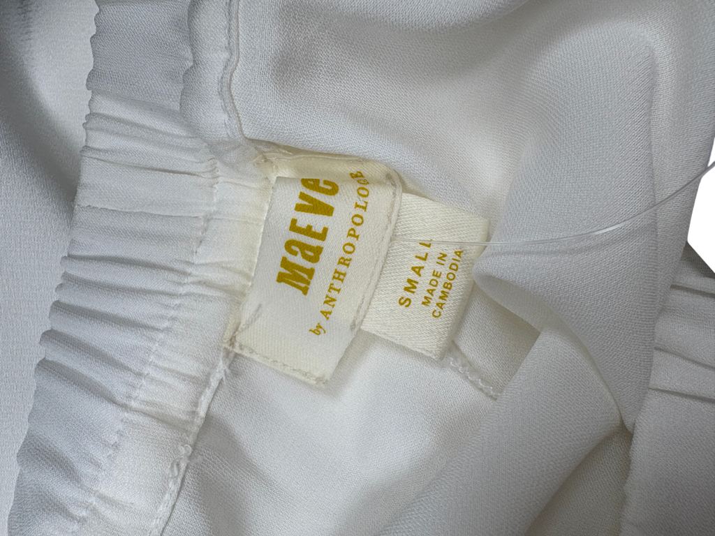 Anthropologie White Maeve Silky Drawstring Parachute Trousers UK S