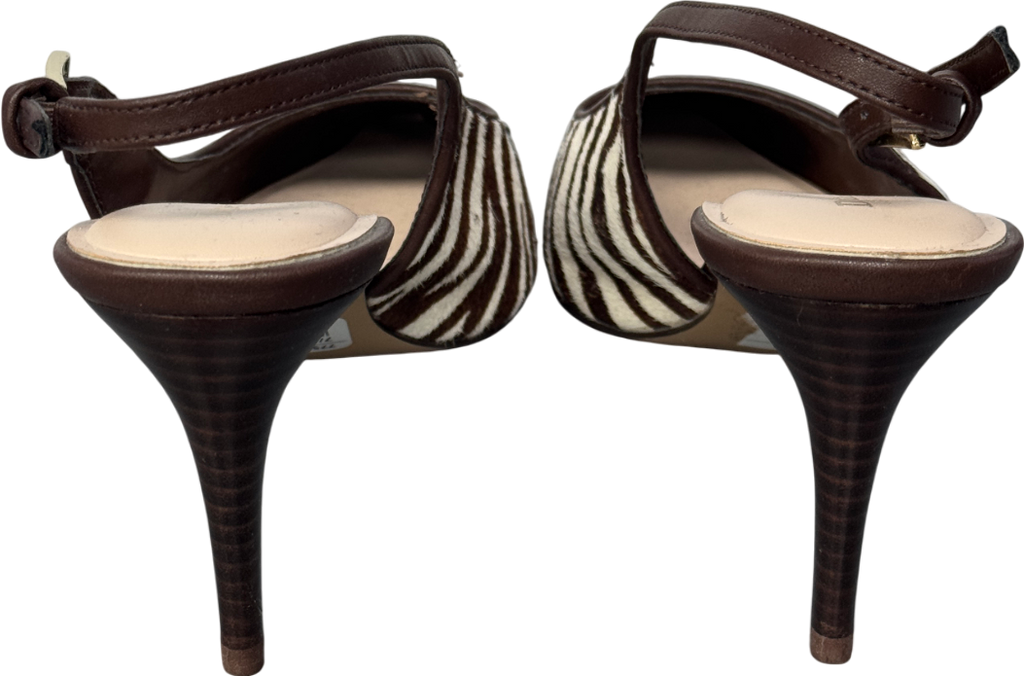 DUNE LONDON Brown Closed Leather Zebra Pointed Slingback Courts, Brown/cream UK 7 EU 40 👠