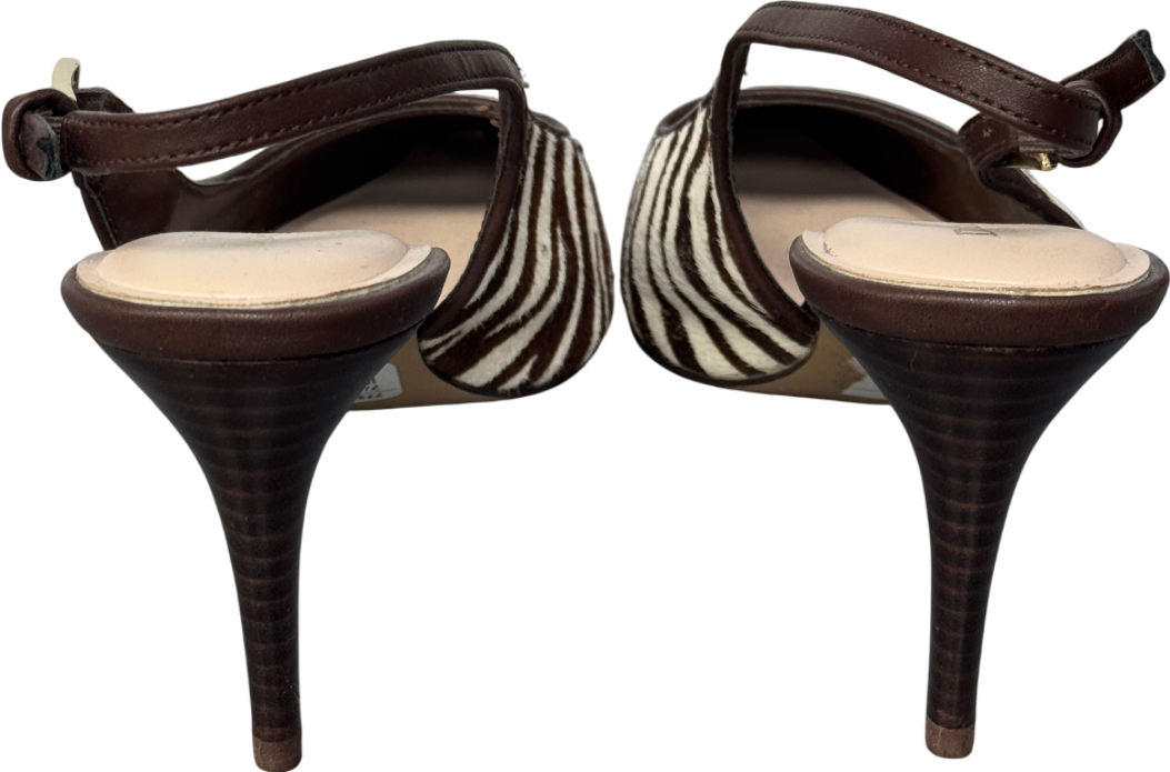 DUNE LONDON Brown Closed Leather Zebra Pointed Slingback Courts, Brown/cream UK 7 EU 40 👠