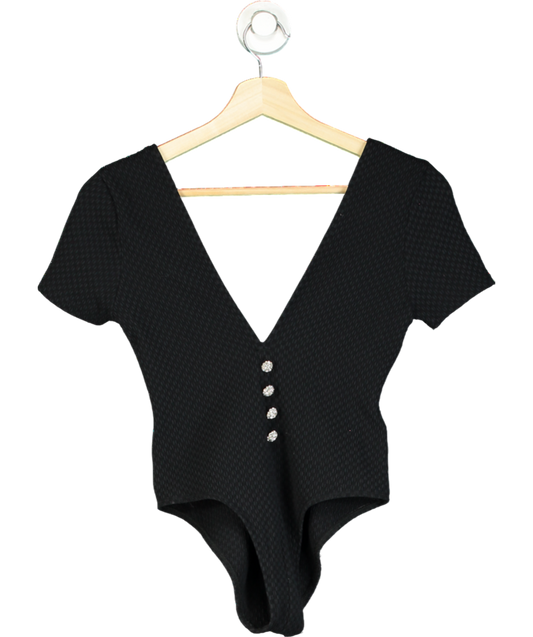 leslie amon Black Short Sleeve Textured Bodysuit With Dominate Jewels UK S