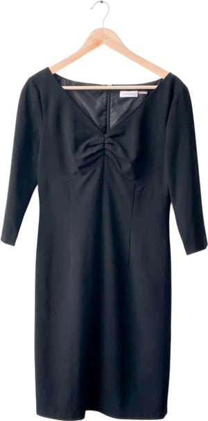 Calvin Klein Black V-neck 3/4 Sleeve Tailored Fitted  Dress Us8 UK 12