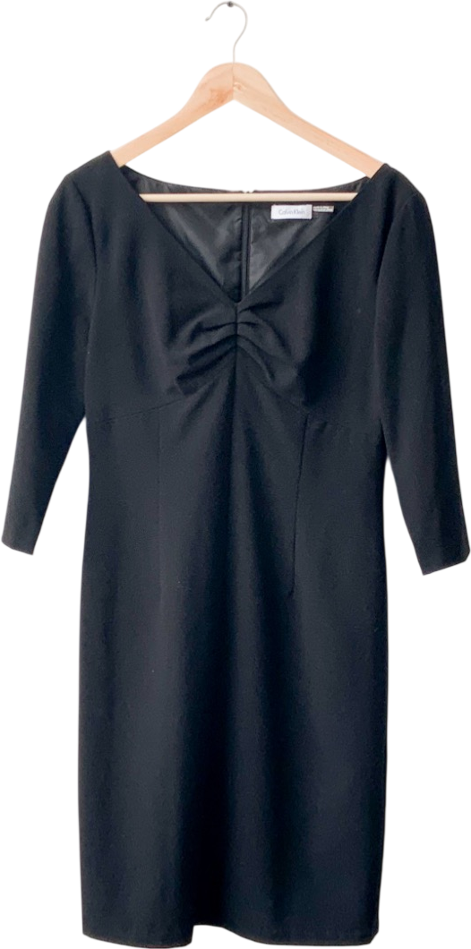 Calvin Klein Black V-neck 3/4 Sleeve Tailored Fitted  Dress Us8 UK 12