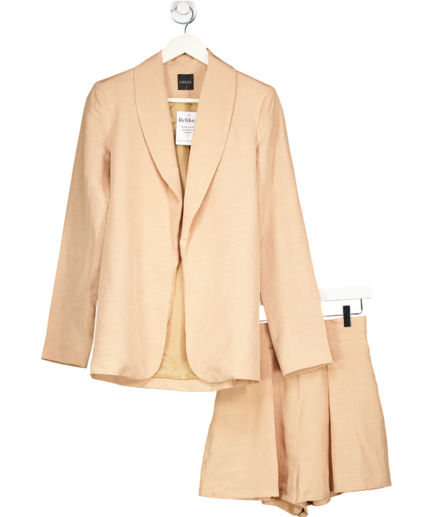 Heros Beige Tie Waist Blazer And Shorts Co-ord UK XS