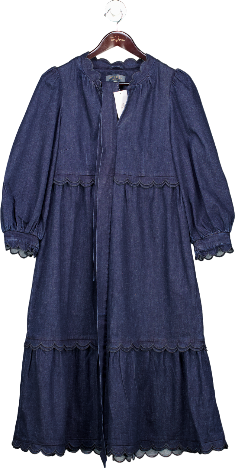 WYSE LONDON Denim Embroidered Scalloped hem Dress UK 8