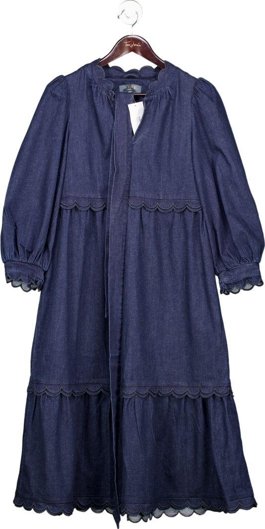 WYSE London Denim Embroidered Scalloped Dress UK 8