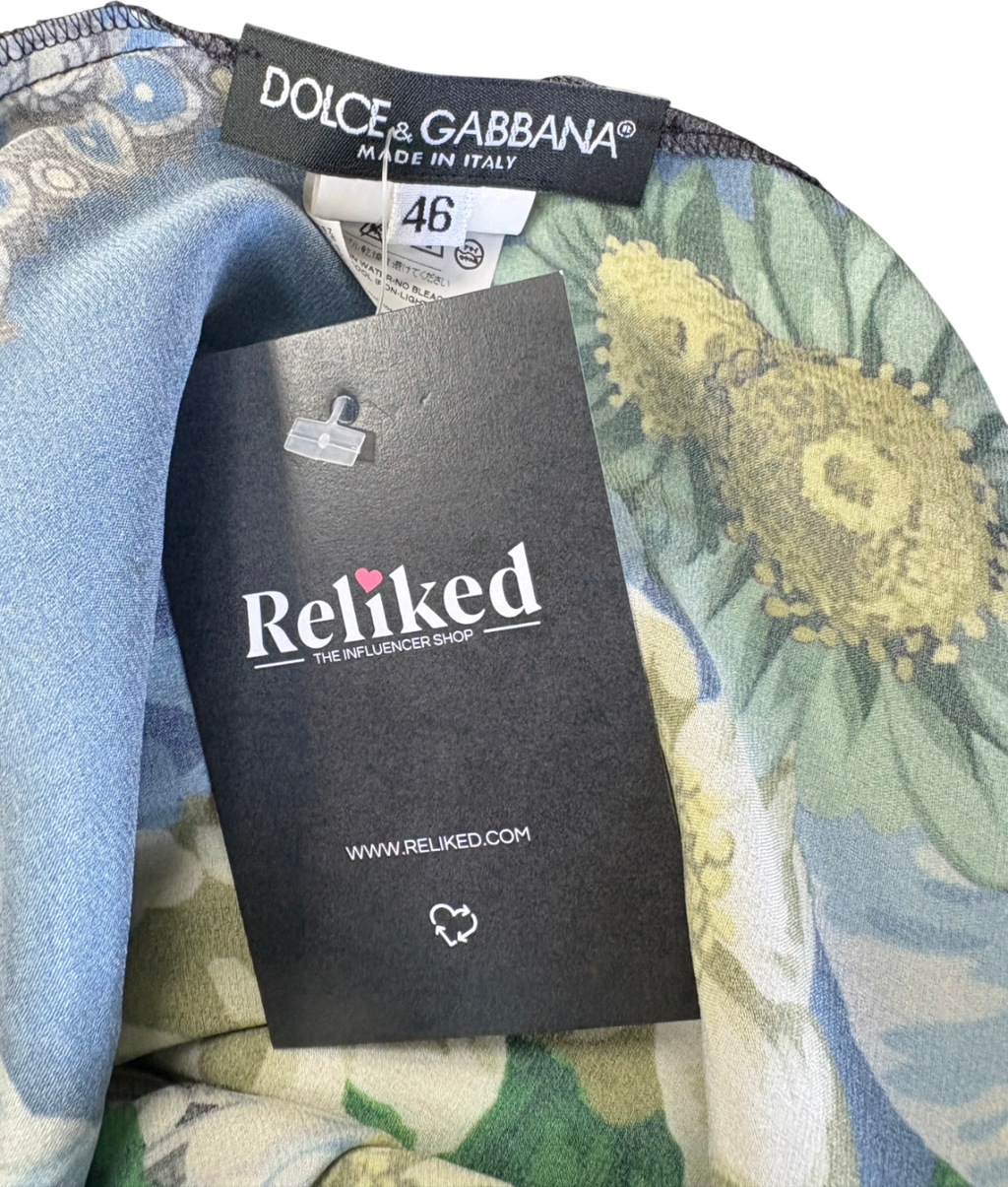 Dolce & Gabbana Black Silk Blend Floral Top UK 14