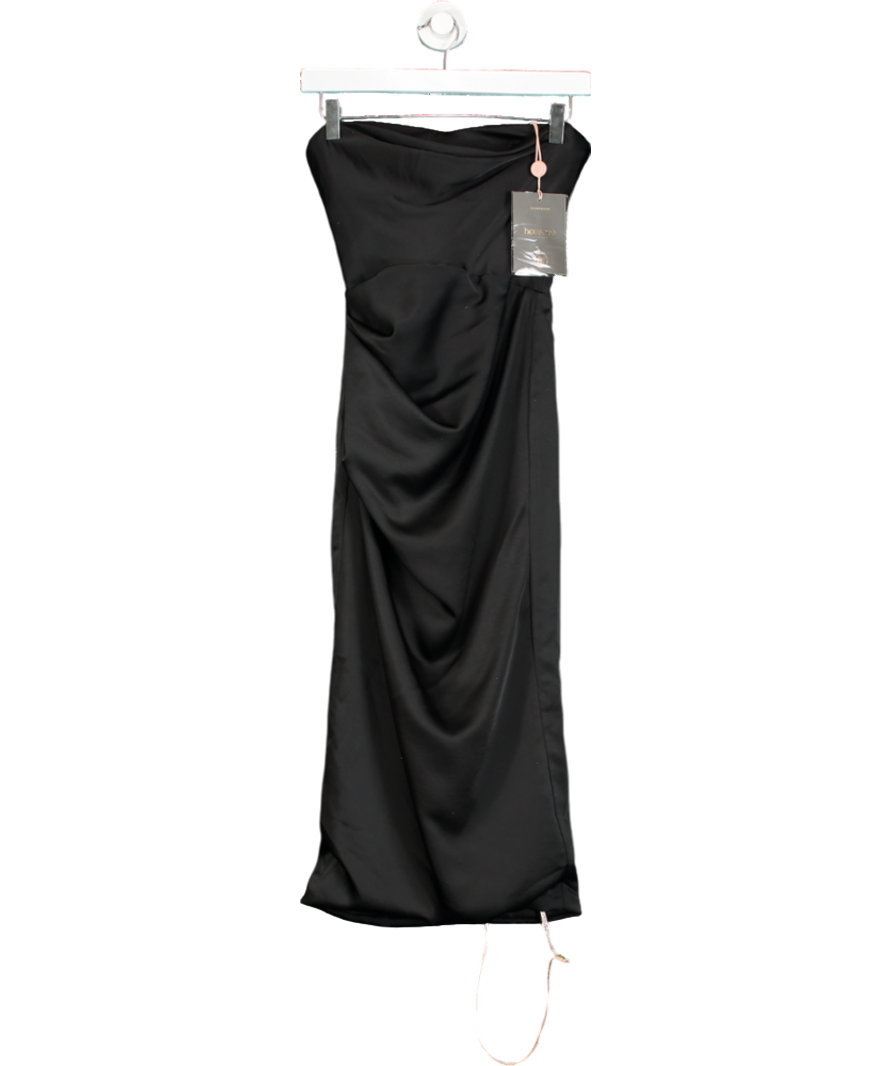 House of CB Black Santana Satin Drape Midi Dress UK XS