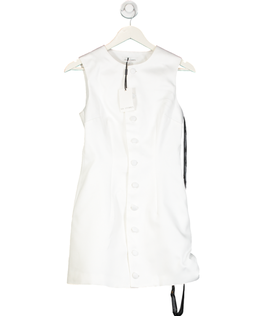 Six Stories White Button Through Satin Tailored Mini Dress UK 6